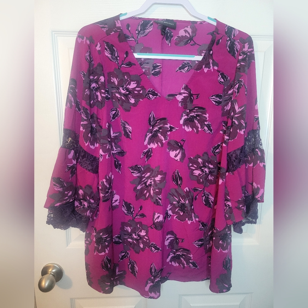 Lane Bryant Blouse 14/16 Womans Workwear Professional Office Floral Boho